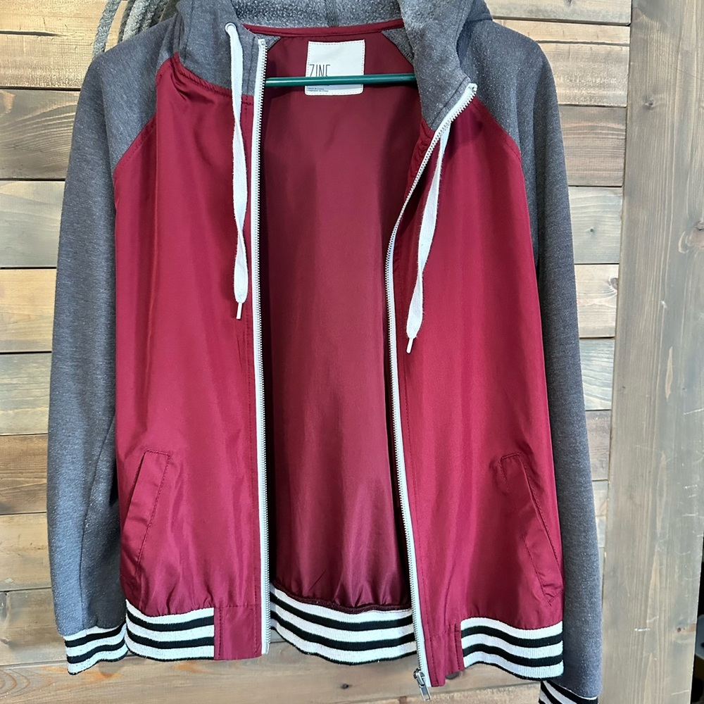 ZINE Burgundy and Gray Hoodie